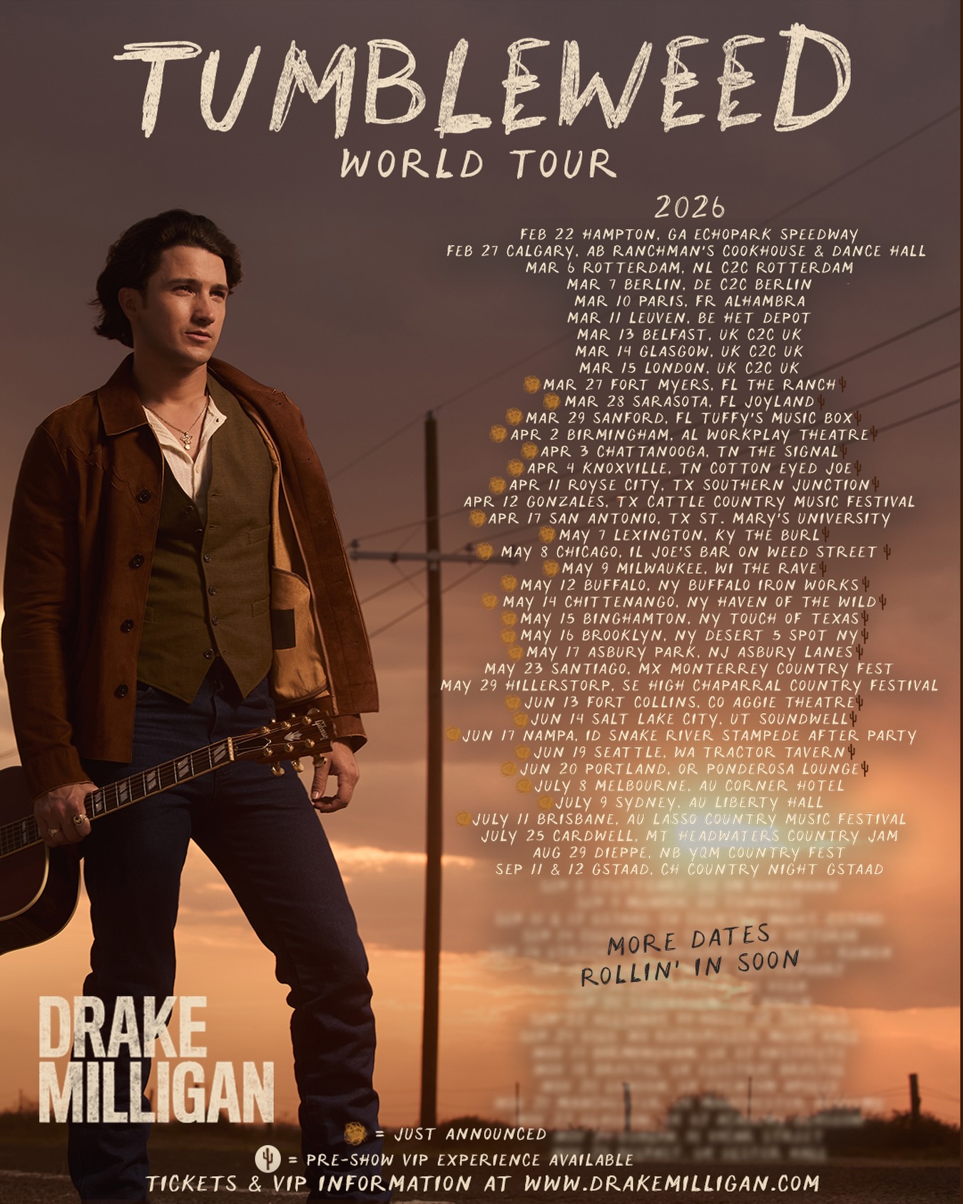Drake Milligan Tumbleweed World Tour Poster 2026